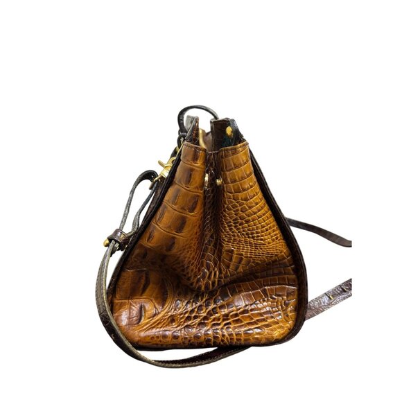 Brahmin Tricolor Cognac Brown & Green Croc Embossed Leather Shoulder Bag Satchel - Picture 3 of 10